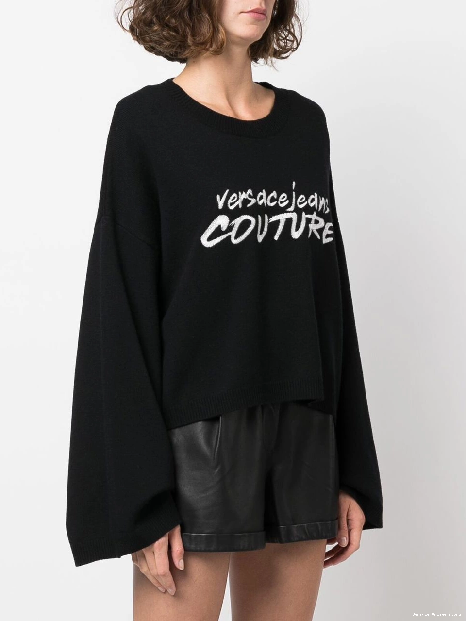 Affordable jumper Jeans Women embroidered-logo Versace Couture wide-sleeve 0330
